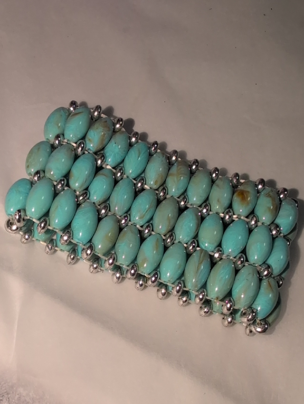 ❤️🔥10/$10❤️🔥 Faux Turquoise Silver Beaded Multi Stranded Stretchy Bracelet - Picture 1 of 7